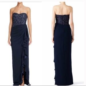 Badgley Mischka Blue Sequin Ruffle Gown